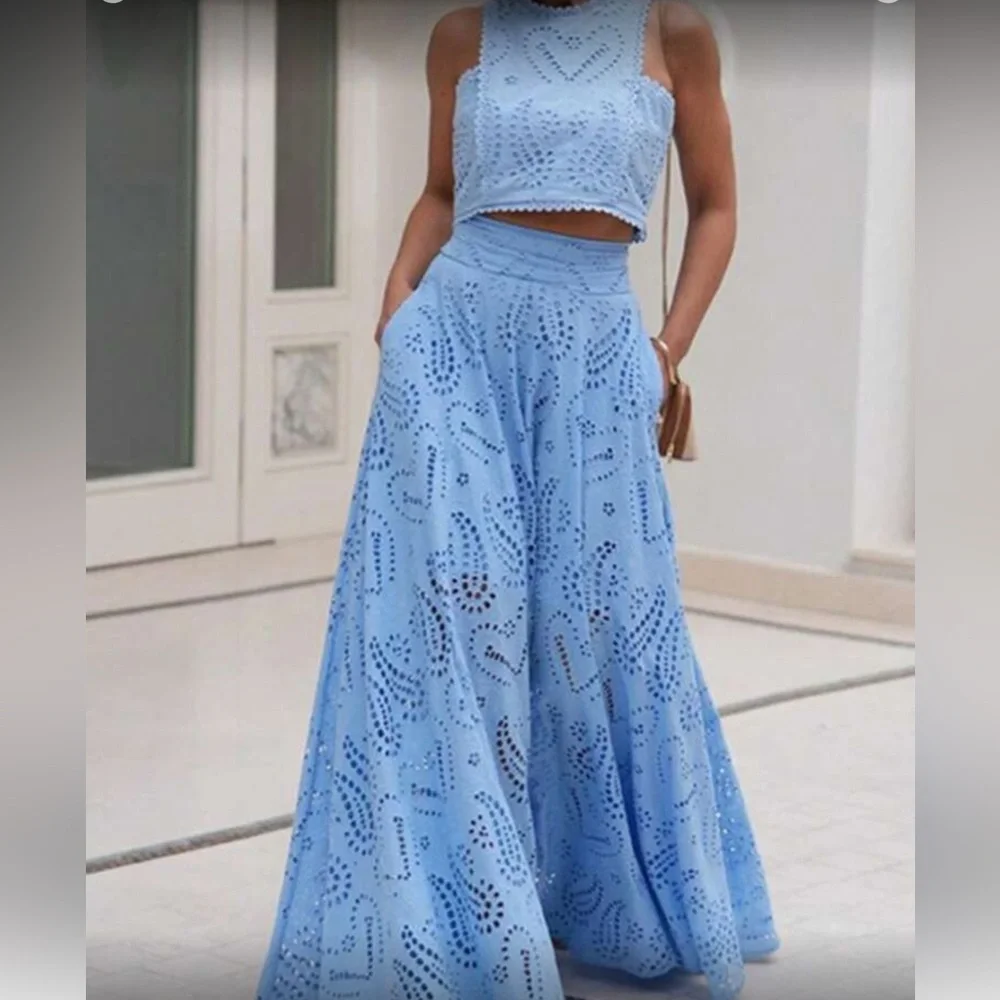 Elegant Black Eyelet Maxi Skirt and Top Set_4